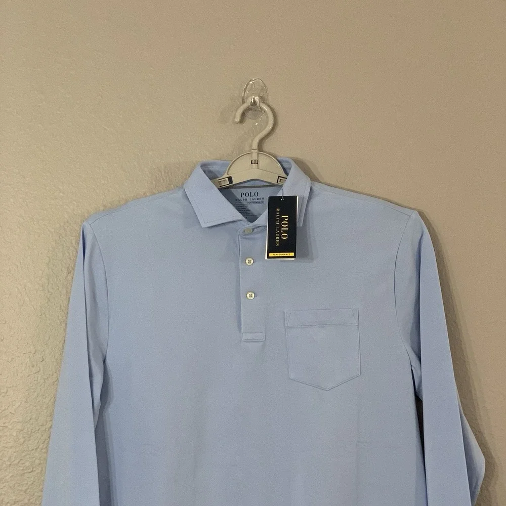 NWT Polo Ralph Lauren Performance Mens Size M L/S Polo Shirt Blue Classic‎ Fit